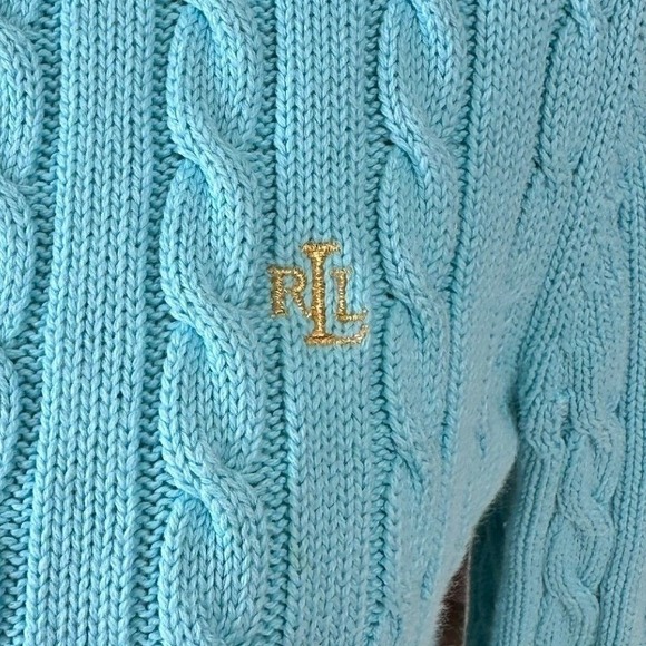 Ralph Lauren Women Blue Cable Knit Full Zip Mock Neck Sweater Size S - Picture 4 of 11